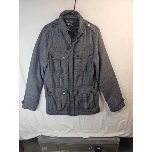 Empyre Mens Grey Herringbone Field Jacket Military Utility Coat Medium RN 98371
